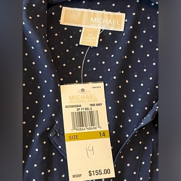 NWT Michael Kors Dark Blue White Polka Dot Sleeveless Collared Maxi Dress - Picture 2 of 3